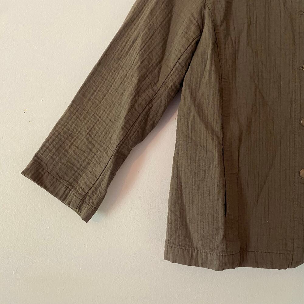 Eileen Fisher Brown Button Down Jacket Textured Layer Cotton Stand Collar XS - Picture 4 of 10
